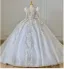 Charmant Blanche Perlage Perle Paillettes Noeud Tomber Hiver Robe De Mariée 2024 Robe Boule V-Cou Manches Longues Dos Nu Chapel Train Mariage