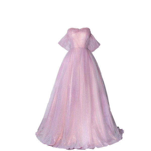 Charming Glitter Candy Pink Evening Dresses 2022 A-Line / Princess Strapless Sleeveless Backless Floor-Length / Long Evening Party Formal Dresses