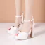 Fashion White Pearl Wedding Shoes 2024 Ankle Strap 12 cm Thick Heels Open / Peep Toe Wedding Sandals High Heels