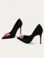 Mode Noire Forme de coeur Faux Diamant Promo Escarpins 2024 Cuir 10 cm Talons Aiguilles À Bout Pointu Escarpins