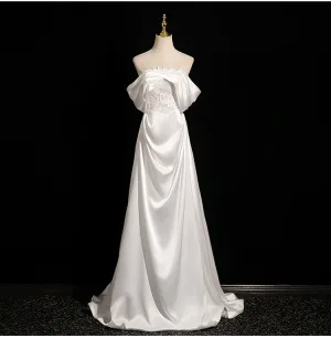 Élégant Ivoire En Dentelle Fleur Satin Robe De Mariée 2025 Princesse De L Épaule Manches Courtes Dos Nu Train De Balayage Mariage