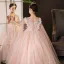 Sparkly Blushing Pink Beading Sequins Birthday Flower Girl Dresses 2025 Ball Gown Scoop Neck Short Sleeve Floor-Length / Long