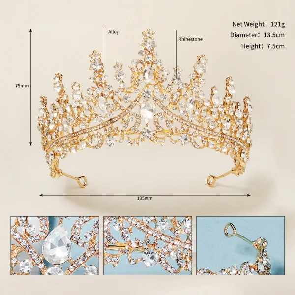 Vintage / Originale Doré Faux Diamant Mariage Tiare 2022 Alliage Accessoire Cheveux Mariage