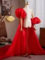 Chic / Beautiful Red Handmade  Prom Jackets & wraps 2025 Puffy Short Sleeve