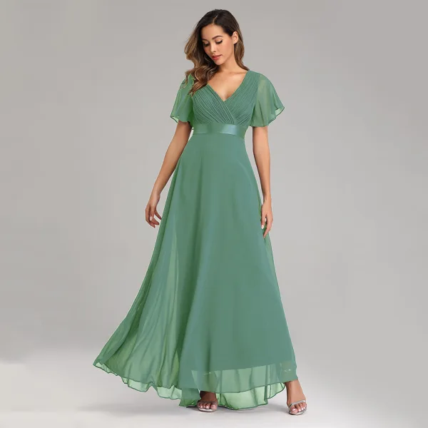 Modest Simple Black Bridesmaid Dresses 2023 A-Line Princess V-Neck Short Sleeve Backless