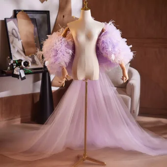 Fashion Lavender Appliques Puffy Pleated Short Sleeve Prom Shawl 2025