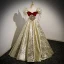 Chic / Beautiful Gold Glitter Prom Dresses 2023 A-Line / Princess Square Neckline Puffy Short Sleeve Backless Floor-Length / Long Prom Formal Dresses