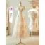Modest / Simple Champagne Printing Bridesmaid Dresses 2023 A-Line / Princess Short Sleeve Backless Tea-length Bridesmaid Wedding Party Dresses