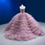Luxe Rougissant Rose Perlage Faux Diamant Perle Paillettes Robe De Mariée 2023 Robe Boule Bustier Sans Manches Dos Nu Volants en Cascade Train De Balayage Mariage