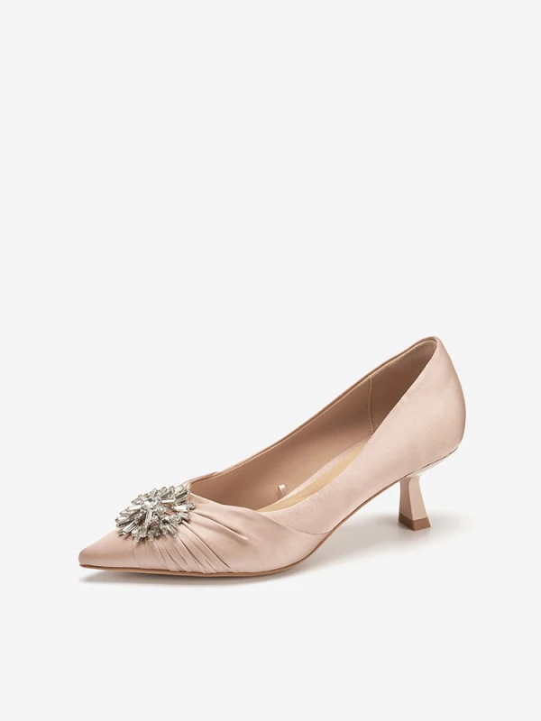 Chic / Belle Champagne Faux Diamant Promo Escarpins 2024 Cuir 5 cm Talons Aiguilles À Bout Pointu Talons Hauts