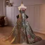 Vintage / Retro Multi-Colors Printing Prom Dresses 2024 A-Line / Princess Strapless Sleeveless Backless Bow Sweep Train Prom Formal Dresses