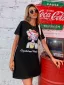 Lovely Women Black Casual Short Dresses 2021 Printing Cotton Loose Scoop Neck Summer Short Sleeve T-shirt