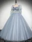 Elegante Himmelblau Pailletten Ballkleider 2024 Ballkleid Eckiger Ausschnitt Geschwollenes Kurze Ärmel Rückenfreies Lange Ball Festliche Kleider