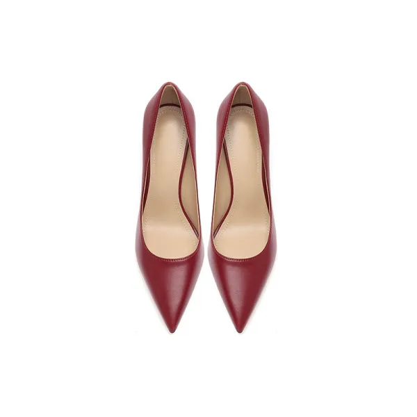 Mode Bordeaux Kantoor OL Leer Pumps 2025 10 cm Naaldhakken / Stiletto Spitse Neus Pumps Hoge Hakken