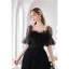 Charming Black Feather Beading Sequins Prom Dresses 2022 A-Line / Princess Square Neckline Bell sleeves Backless Floor-Length / Long Formal Dresses