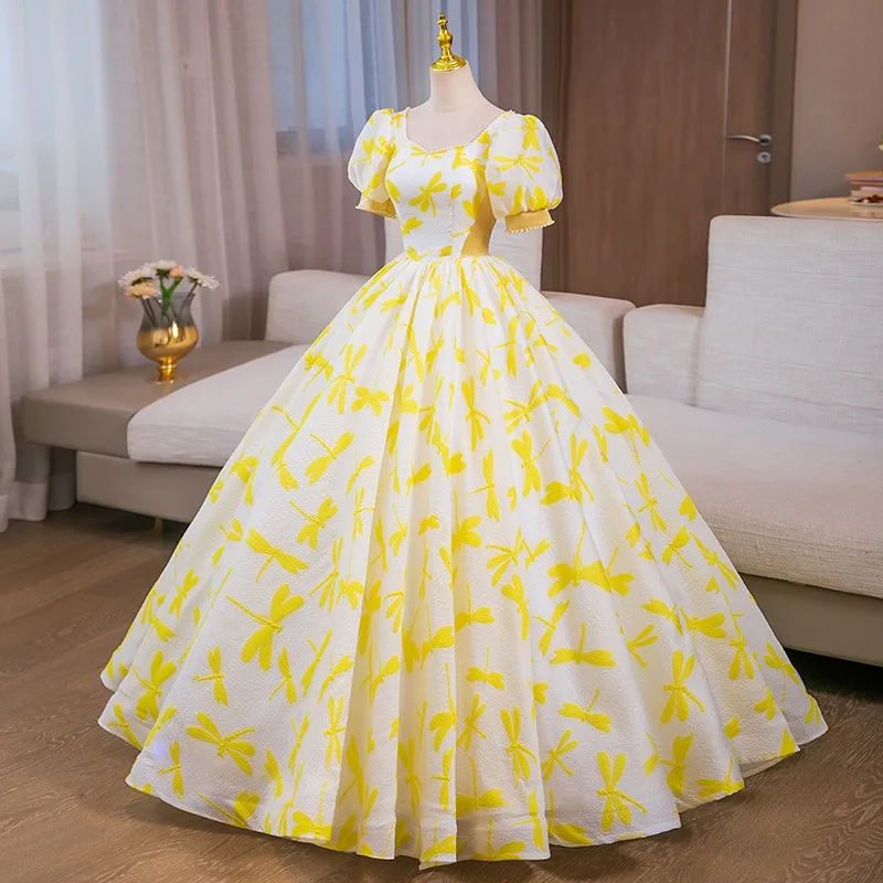 sachin and babi light blue dress Vintage Column Satin V-Neck Sleeveless Sunny Yellow Prom Dress with Fl –  Newinlook main image 1