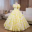 Elegant Yellow Prom Dresses 2024 Ball Gown Square Neckline Short Sleeve Backless Floor-Length / Long Prom Formal Dresses