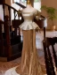 Scintillantes Doré Paillettes Robe De Bal 2024 Trompette / Sirène De l'épaule Manches Courtes Dos Nu Train De Balayage Promo Robe De Ceremonie