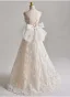 Vintage / Retro White Pearl Lace Flower Wedding Dresses 2025 A-Line / Princess Strapless Sleeveless Backless Bow Floor-Length / Long