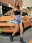 Fashion Women Mini Shorts Jeans Sky Blue Printing Street Wear Summer Bottoms