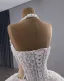 Glitzernden Luxus / Herrlich Weiß Handgefertigt Perlenstickerei Perle Pailletten Brautkleider / Hochzeitskleider 2025 Ballkleid Neckholder Ärmellos Rückenfreies Kapelle-Schleppe