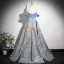 Elegant Sky Blue Printing Prom Dresses 2025 A-Line / Princess Off-The-Shoulder Sleeveless Backless Floor-Length / Long Prom Formal Dresses