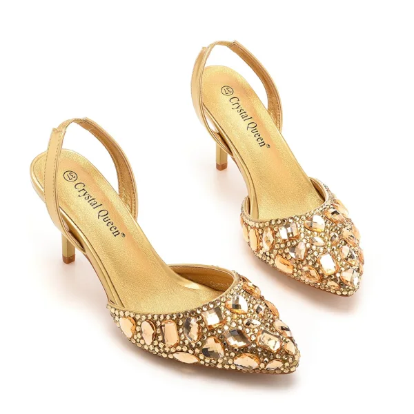 Schöne Weiß Strass Brautschuhe 2023 7 cm Stilettos Spitzschuh Hochzeit Sandaletten Hochhackige