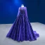 Vintage / Retro High-end Navy Blue Beading Sequins Prom Dresses 2023 Ball Gown Scoop Neck Long Sleeve Court Train Prom Formal Dresses