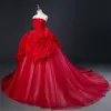 Classic Red Flower Wedding Dresses 2022 Ball Gown Strapless Sleeveless Backless Chapel Train Wedding