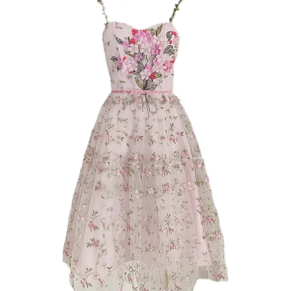 Flower Fairy Chic / Beautiful Multi-Colors Pearl Appliques Homecoming Graduation Dresses 2023 A-Line / Princess Spaghetti Straps Bow Sash Sleeveless Backless Tea-length