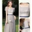 Modest / Simple Grey Bow Sash Bridesmaid Dresses 2023 A-Line / Princess Square Neckline Short Sleeve Floor-Length / Long Bridesmaid Dresses