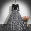 Vintage / Retro Black Printing Prom Dresses 2024 Ball Gown Scoop Neck Long Sleeve Backless Floor-Length / Long Prom Formal Dresses