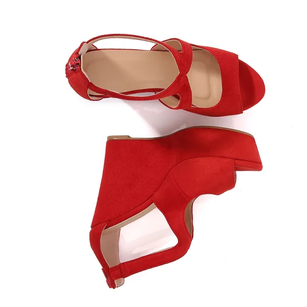 Schöne Rosa Sommer Freizeit Sandalen Damen 2022 Knöchelriemen 12 cm Keilabsatz Peeptoes Sandaletten