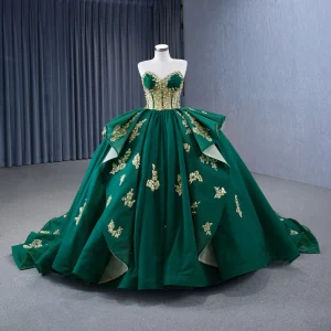 High End Vintage Mørk Grønn Beading Perle Paljetter Gripende Ruffles Ballkjoler 2024 Ballkjole Kjæreste Korsett Uten Ermer Ryggløse Domstol Tog