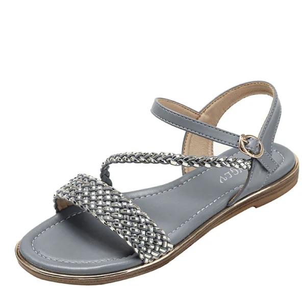 Bruin Comfortabel Strand Vlecht Platte Sandalen Dames 2022 Peep Toe Sandalen