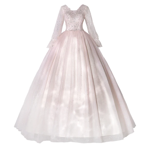 Chic / Belle Rougissant Rose Paillettes Robe De Bal 2022 Robe Boule V-Cou Manches Longues Dos Nu Longue Robe De Ceremonie