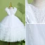 Chic / Beautiful White Birthday Beading Pearl Flower Girl Dresses 2022 Ball Gown Cascading Ruffles Scoop Neck Ruffle Short Sleeve Backless Floor-Length / Long Flower Girl Dresses