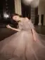 Charming Grey Beading Sequins Evening Dresses 2022 A-Line / Princess Off-The-Shoulder Short Sleeve Backless Floor-Length / Long Evening Party Prom Dresses