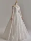 Modest / Simple White Lace Flower Wedding Dresses 2025 A-Line / Princess Off-The-Shoulder Long Sleeve Backless Floor-Length / Long