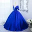Vintage / Retro Royal Blue Beading Rhinestone Sequins Prom Dresses 2024 Organza Ball Gown Scoop Neck Short Sleeve Floor-Length / Long Prom Formal Dresses