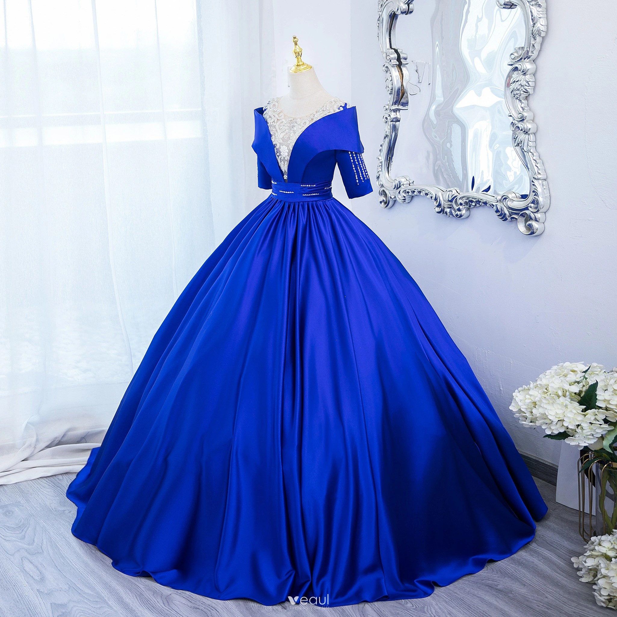 royal blue prom dresses 2024 Kirralee Asymmetric Halterneck Sequin Maxi Dress Blue Multi main image 0