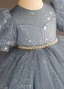 Chic / Beautiful Grey Pearl Rhinestone Sequins Short Birthday Flower Girl Dresses 2023 Ball Gown Scoop Neck Puffy Short Sleeve Tulle
