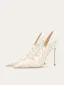 Mode Blanche Marguerite Brodé Chaussure De Mariée 2024 10 cm Talons Aiguilles À Bout Pointu Mariage Escarpins Talons Hauts