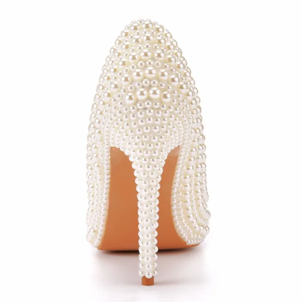 Elegante Weiß Perle Brautschuhe 2022 11 cm Stilettos Spitzschuh Hochzeit Pumps Hochhackige