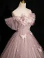 Elegant Blushing Pink Butterfly Appliques Sequins Prom Dresses 2024 Ball Gown Off-The-Shoulder Sleeveless Backless Floor-Length / Long Prom Formal Dresses