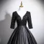Vintage / Retro Black Sequins Prom Dresses 2025 Ball Gown V-Neck 3/4 Sleeve Backless Floor-Length / Long Formal Dresses