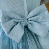 Bling Bling Sky Blue Glitter Birthday Flower Girl Dresses 2022 Ball Gown Scoop Neck Sleeveless Bow Short Flower Girl Dresses