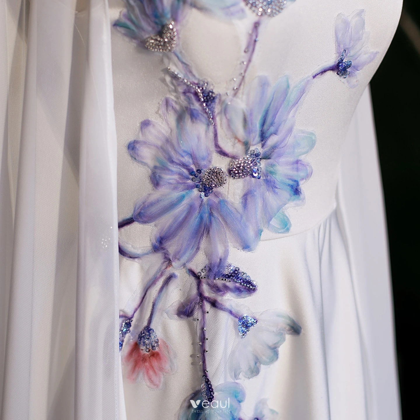 Vintage / Retro White Beading Embroidered Prom Dresses 2026 A-Line /  Princess High Neck Sleeveless Floor-Length / Long Prom Formal Dresses