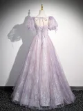 Lavender Beaded Prom Dresses 2024 V-Neck Formal Gown FD3319