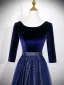 Vintage / Retro Ocean Blue Sequins Prom Dresses 2026 A-Line / Princess Square Neckline 3/4 Sleeve Backless Tulle